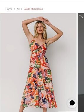 Baltic Born Floral Tie-Front Midi Dress in Coral, Green & Navy